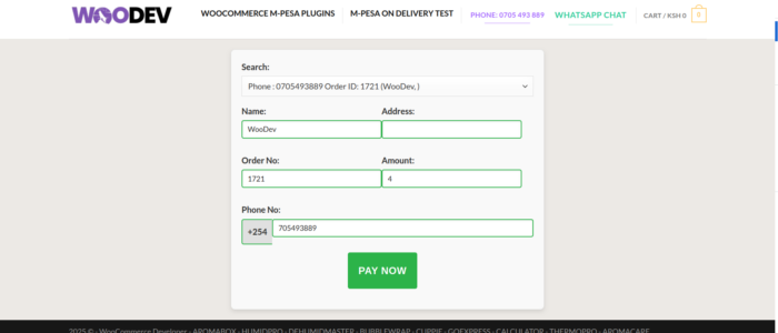 order search form for mpesa on delivery